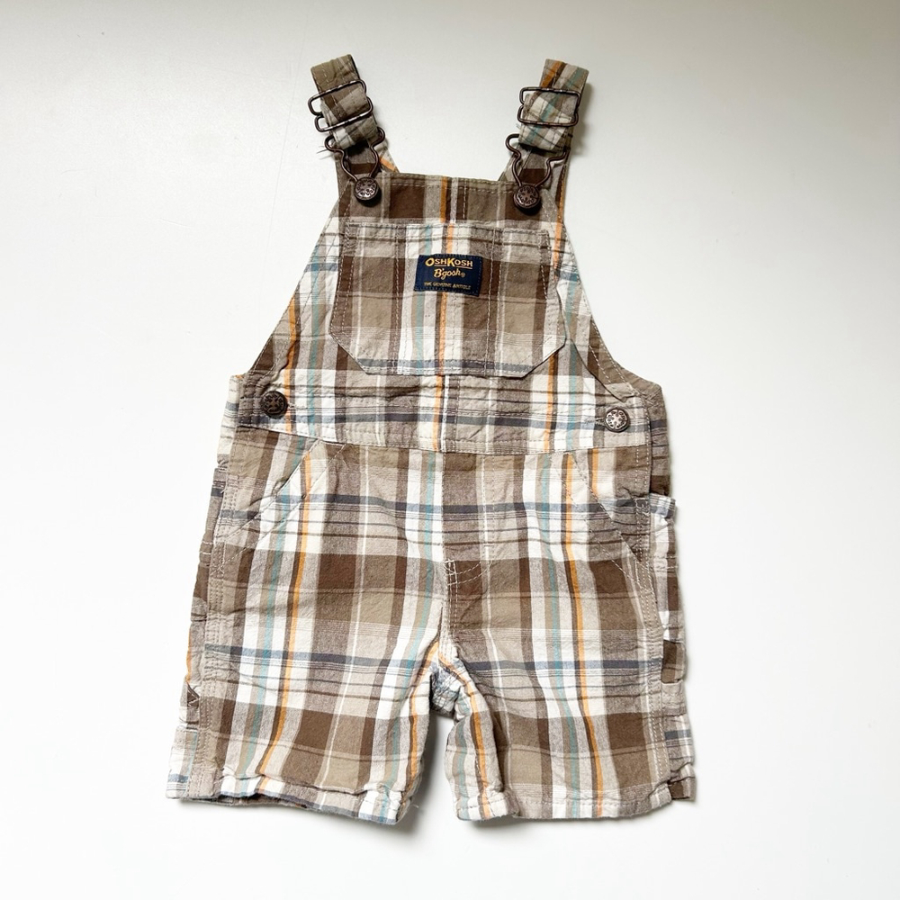 Vintage 90’s Oshkosh B’gosh Cotton Plaid Overall Shorts 12 Months